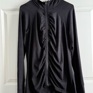 Athleta Black Ruched Jacket hoodie.